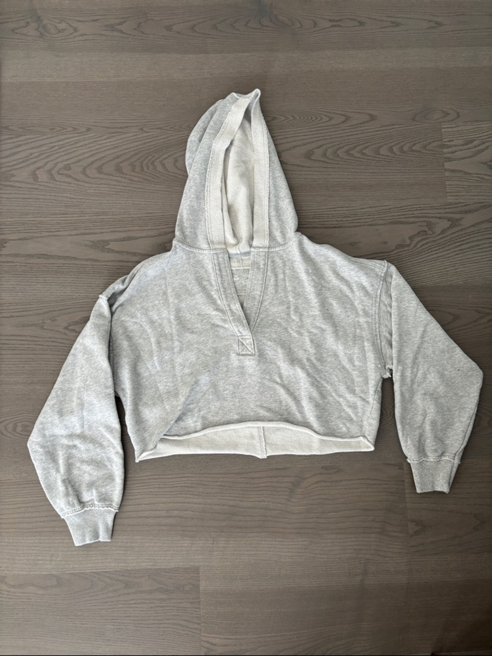 aerie Light Gray Cropped Hooded Pullover